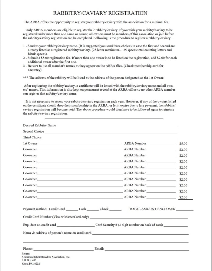 Printable Rabbitry Registration – ARBA