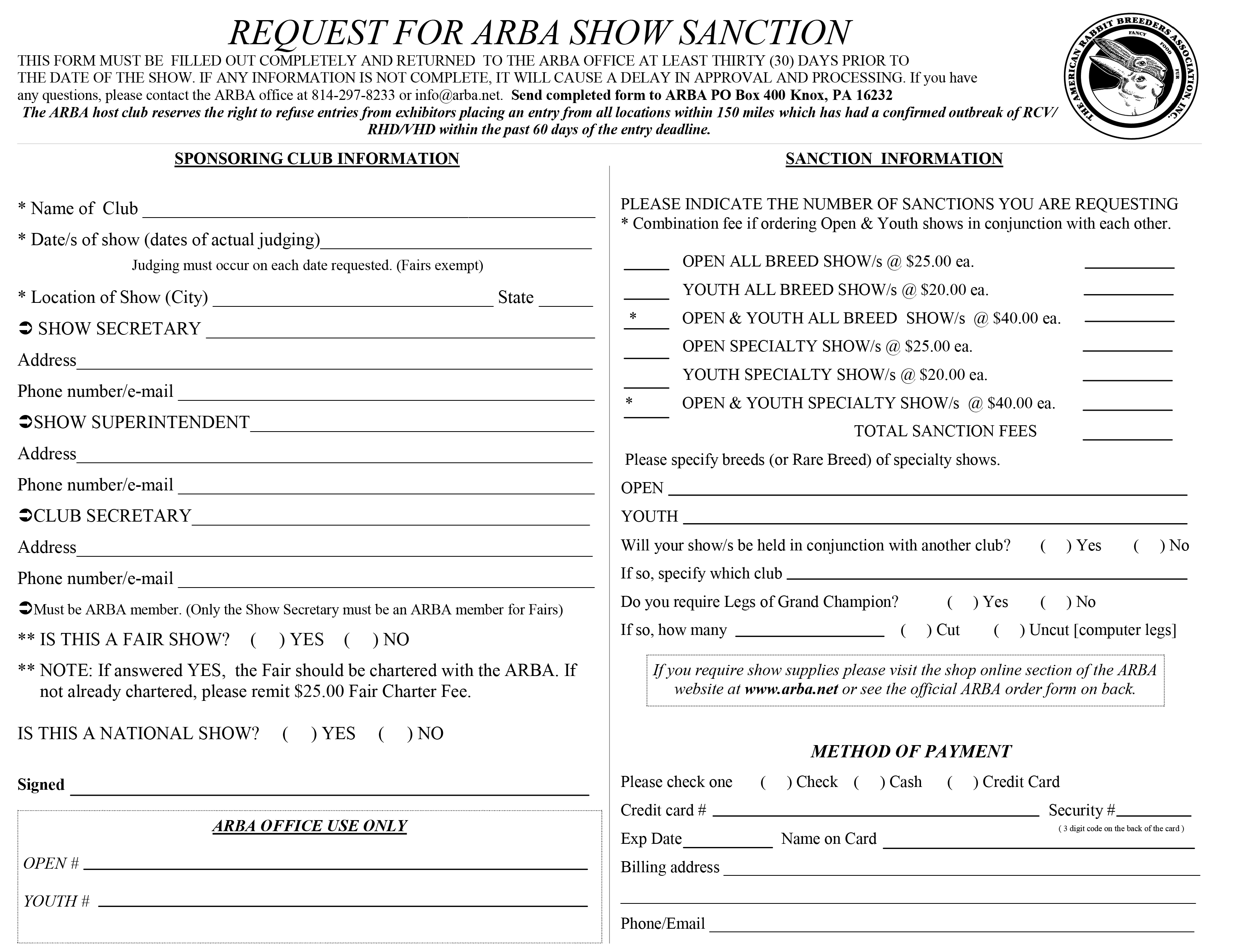 Printable Sanction Request Arba